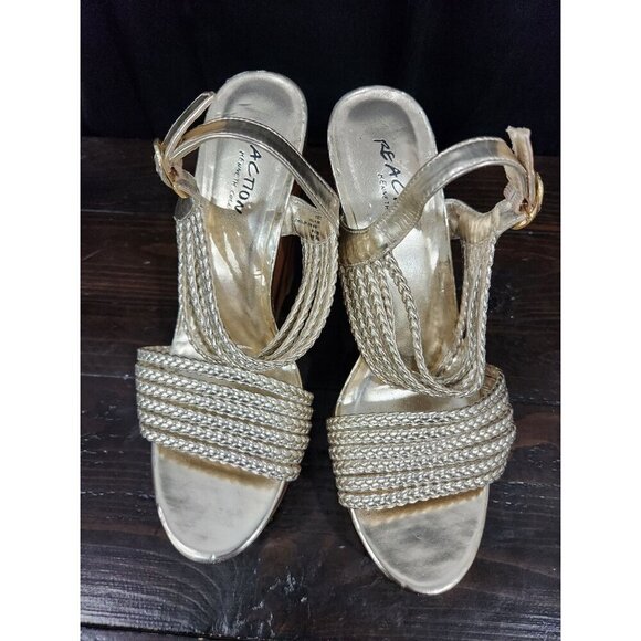 Kenneth Cole Reaction Bend Away Gold Wedge Sandals/Sz. 9M - Picture 7 of 9